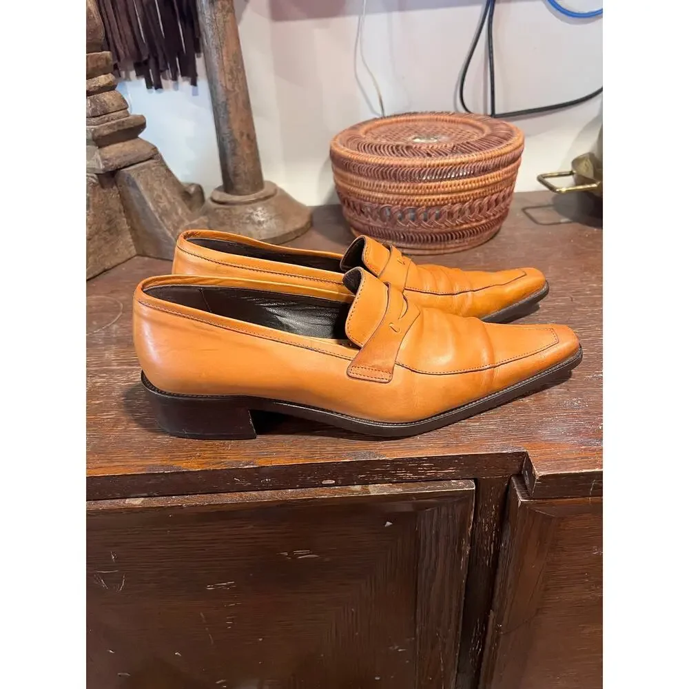 Vintage Bama Leather Penny Loafers Made in Germany Tan Square Toe Size 8.5
